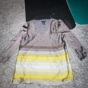 MM Couture by Miss Me Womens sz L  Gray/Yellow Sheer Long Sleeve Top